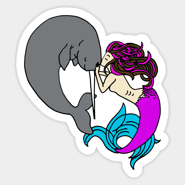 mermaid with narwhale Sticker by wildmagnolia